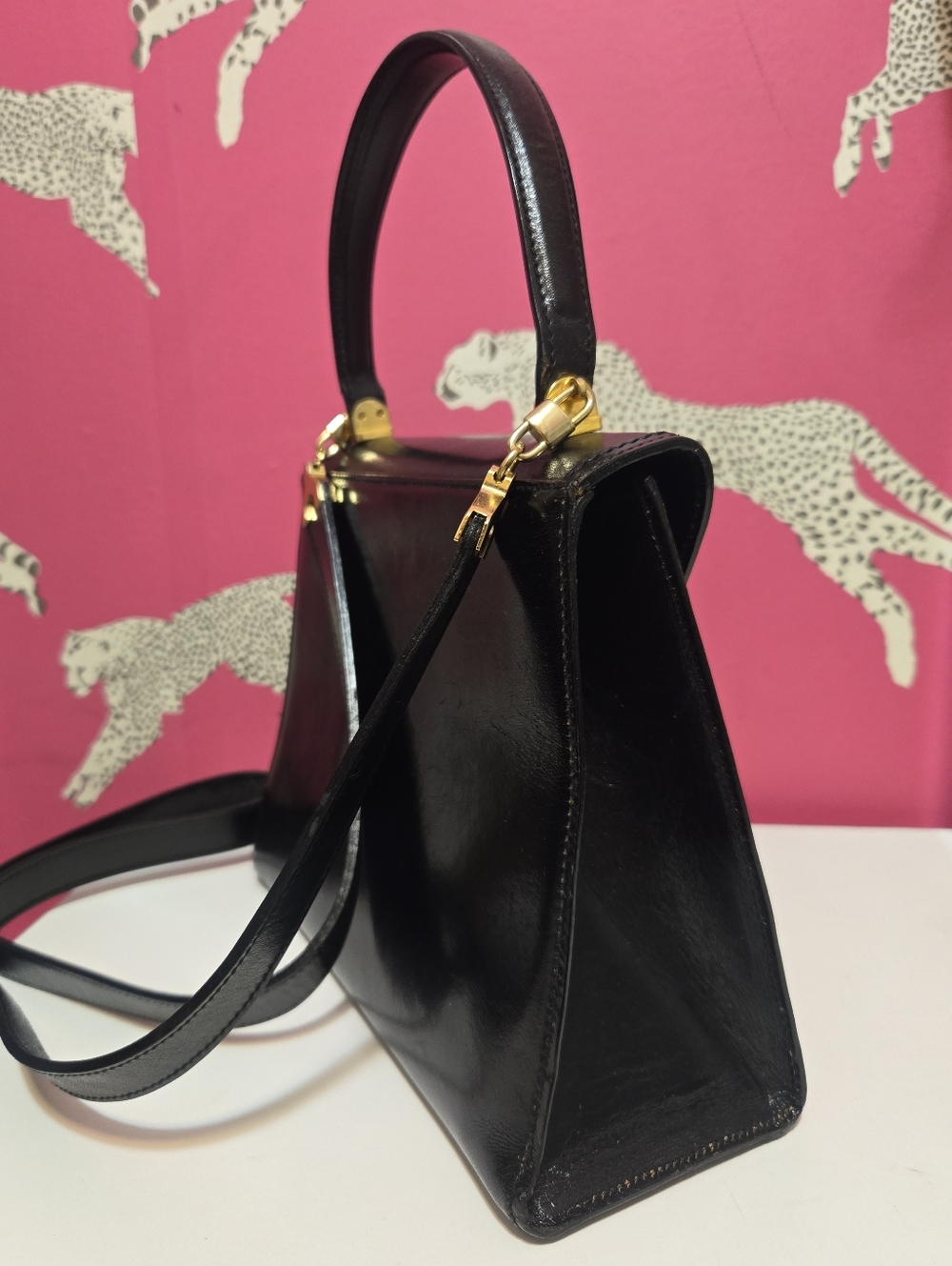 Vintage Bally Black Leather Top-Handle Bag With Strap. - Picture 3 of 16